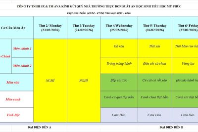 THỰC ĐƠN ĂN BÁN TRÚ HỌC SINH TỪ NGÀY 23.2-27.2.2026