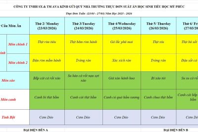 CÔNG KHAI THỰC ĐƠN ĂN BÁN TRÚ HS TỪ NGÀY 23/6-27/3/2026