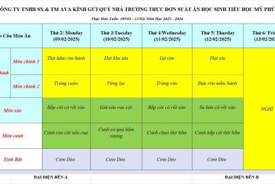 THỰC ĐƠN ĂN BÁN TRÚ TỪ NGÀY 9.2-12.2.2026