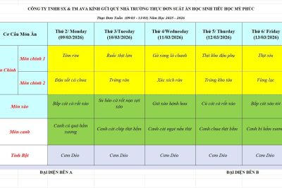 THỰC ĐƠN ĂN BÁN TRÚ TỪ NGÀY 9.3-13.3.2026