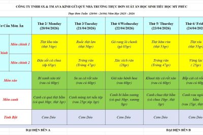 Công khai thực đơn ăn bán trú học sinh từ ngày 20/4-24/4/2026